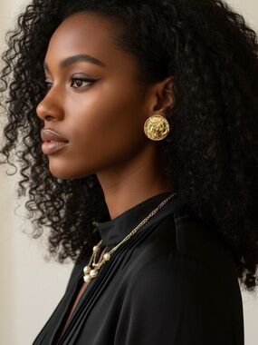 Aurum Clad Ancient Greek Gold Vintage Statement Clip On Earrings